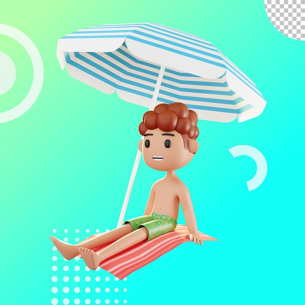 PSD vacaciones de niño 3d en ilustración de playa