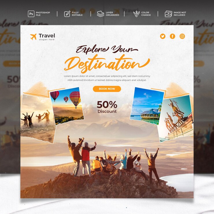 Vacanza da sogno social media instagram e post design di facebook