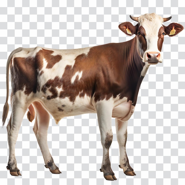 PSD vache brune et blanche isolée sur transparent