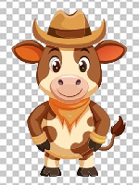 PSD vache de dessin animé avec un sourire sur le visage debout sur un fond vert