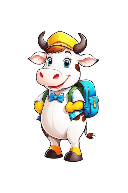 PSD la vache de dessin animé va à l'école