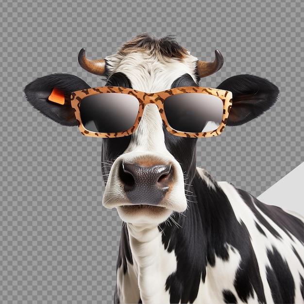 PSD vache portant des lunettes d'été fraîches isolées sur un fond transparent