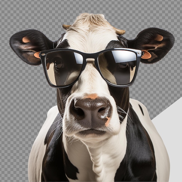 PSD vache portant des lunettes d'été fraîches isolées sur un fond transparent