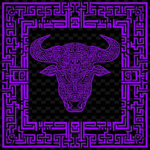 PSD une vache violette et rose avec un fond violet avec un motif de chiffres et de lettres