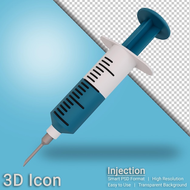 Vacina de agulha de injeção ícone 3d com fundo transparente