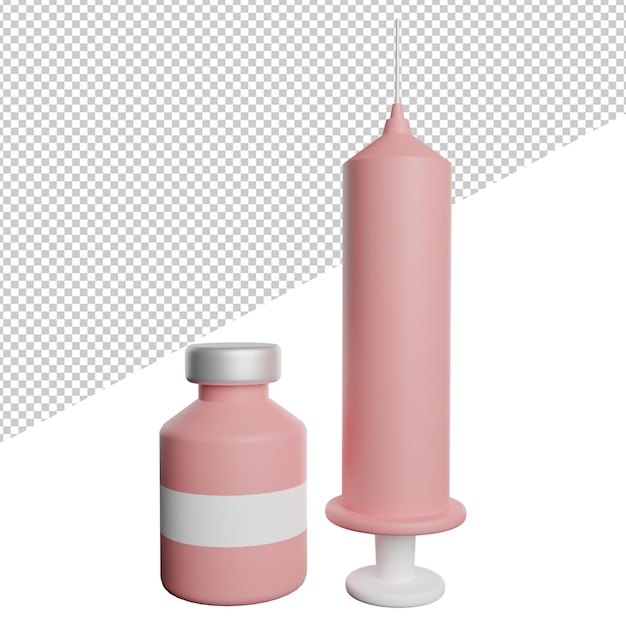 Vacina de seringa covid19 vista frontal ícone de ilustração de renderização 3d com fundo transparente