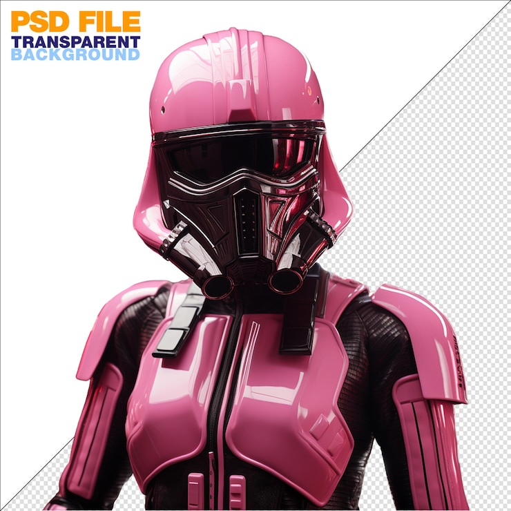 PSD vador como chica oscura chica barbie en un traje rosa sobre un fondo transparente