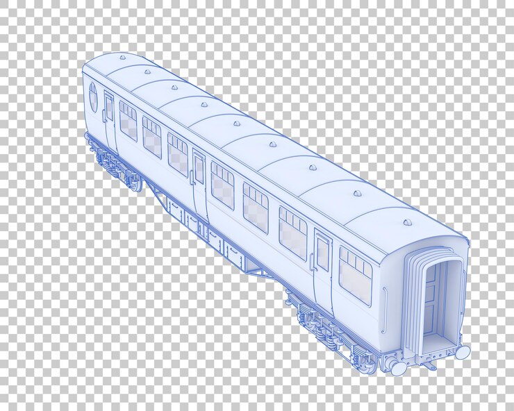 PSD vagón de tren en la ilustración de renderizado 3d de fondo transparente