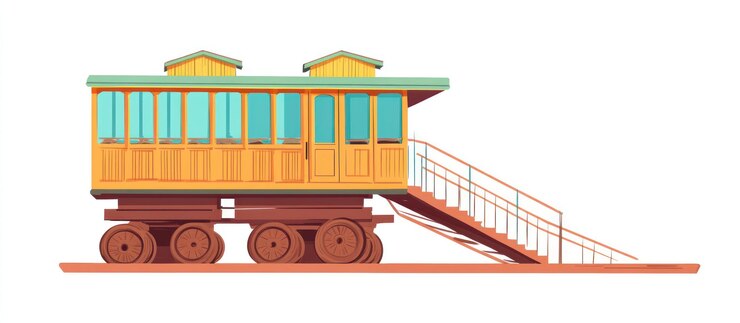 PSD vagón de tren de madera antiguo con una rampa