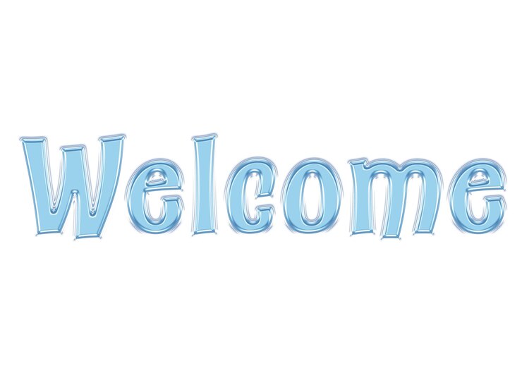 PSD vague bleue lettre mot verre transparent briller conception de lettre de texte congelé bienvenue