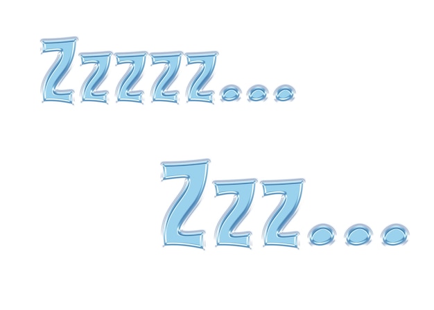 PSD vague bleue lettre mot verre transparent briller texte congelé lettre conception sommeil zzz