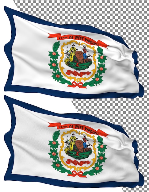 Vague de drapeau de l'État de Virginie-Occidentale isolée dans une texture de bosse simple, arrière-plan transparent, rendu 3D