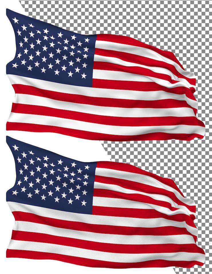 PSD vague de drapeau des états-unis isolée texture de bosses simples fond transparent rendu 3d