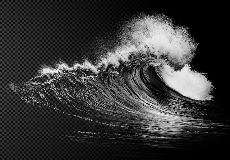 PSD une vague monochrome spectaculaire s'écrase sur une scène océanique puissante