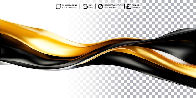 Vagues dynamiques Renderage 3D réaliste de vagues dorées et noires sur un fond transparent