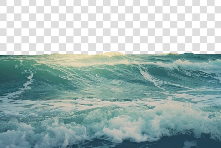 PSD les vagues de la png s'écrasent sous la lumière du soleil