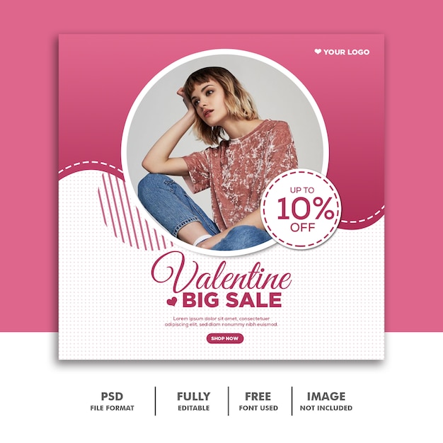 Valentine banner social media beitrag instagram, fashion big sale pink