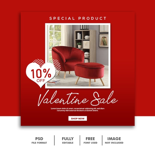 Valentine banner social media beitrag instagram möbel red sale sofa