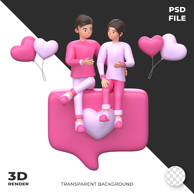 Valentine Couple assis ensemble Personnage 3D