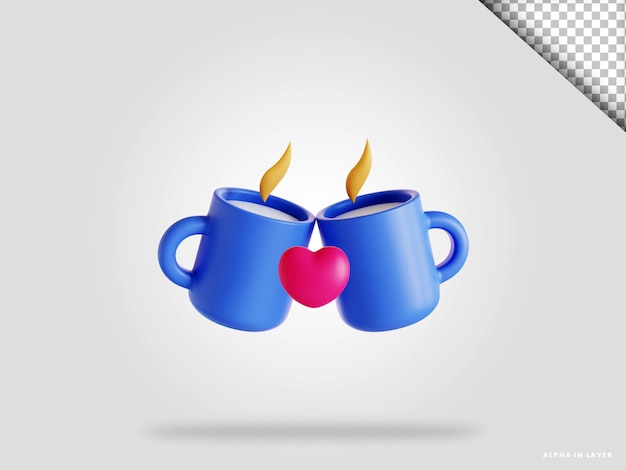 Valentine Couple Tasses Boire Illustration De Rendu 3d Isolé