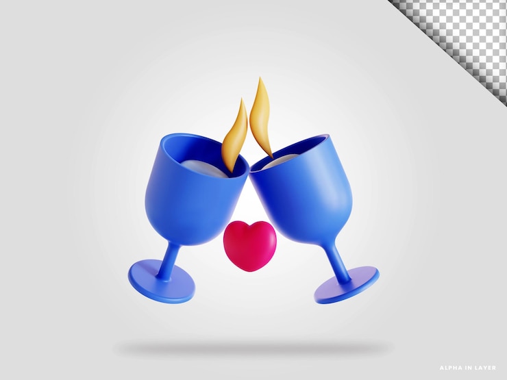 PSD valentine glas wein 3d-render-illustration isoliert