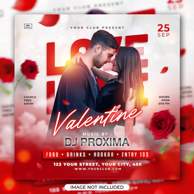 Valentine love club dj-party-flyer-social-media-post-vorlage