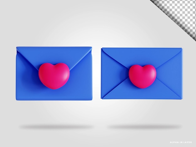 Valentine Mail 3D-Render-Illustration isoliert