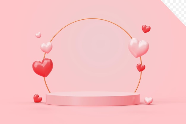 Valentine's day sale pink podium with heart background 3D illustration empty display scene presentation for product placement