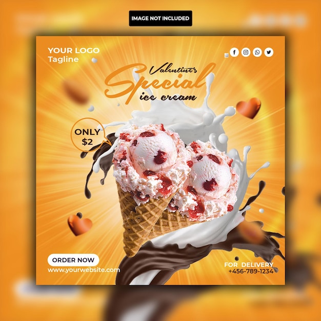 Valentins besonderes leckeres eis social media banner post design vorlage