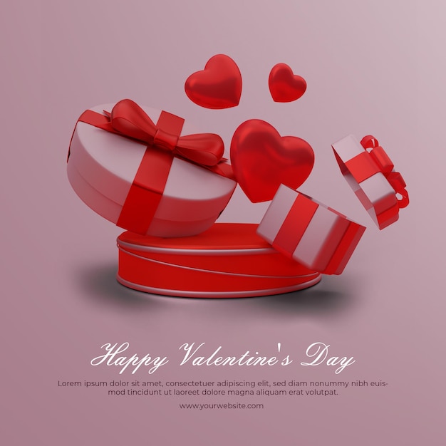 Valentinstag-Banner-Vorlage mit romantischen 3D-Valentinsdekorationen