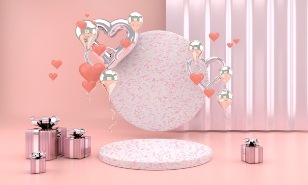 Valentinstag Design mit Sockel und Herzen in 3D-Rendering