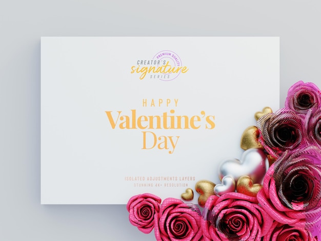 Valentinstag-Flyer Einladungsmodell mit dekorativen Rosen und Liebesherzen Landschaftsszene