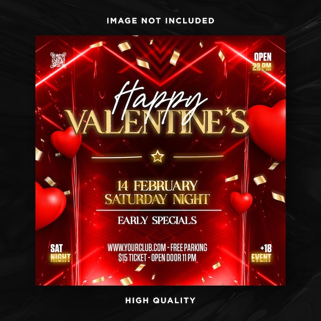 Valentinstag-flyer-social-media-design und nachtclub-party-flyer-vorlage