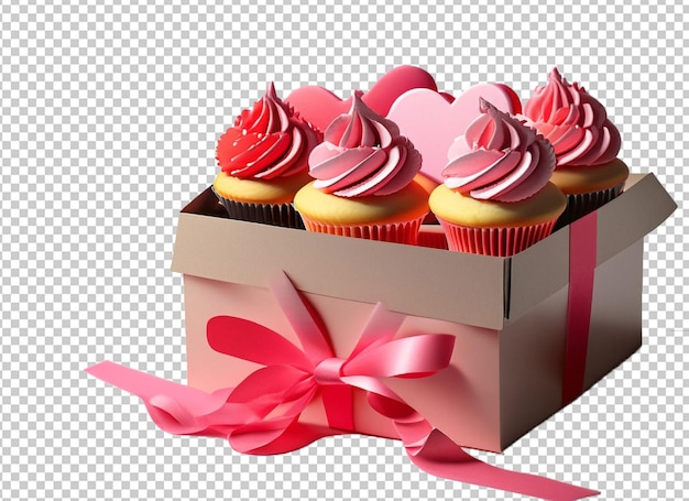 PSD valentinstag-geschenkbox mit köstlichem cupcake