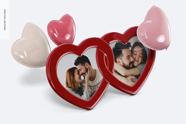 Valentinstag herz fotorahmen mockup, perspektive