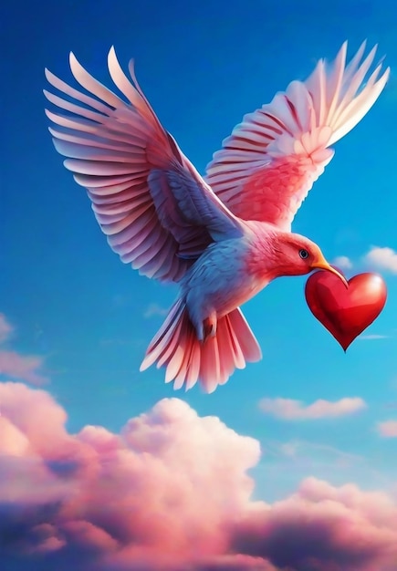PSD valentinstag hintergrunddesign himmel im vogel realistisches liebeshart