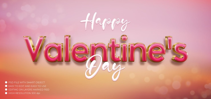 PSD valentinstag im luxusstil mit bearbeitbarem schriftstil mit 3d-texteffekt