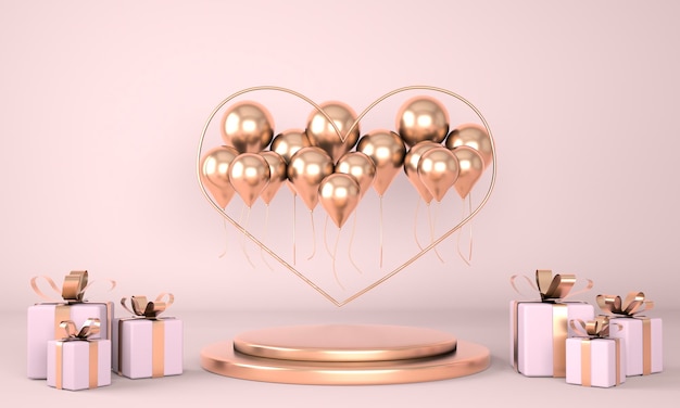 Valentinstag Interieur mit Sockel, Herzen.