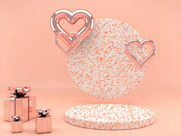 Valentinstag Interieur mit Sockel und Herzen in 3D-Rendering