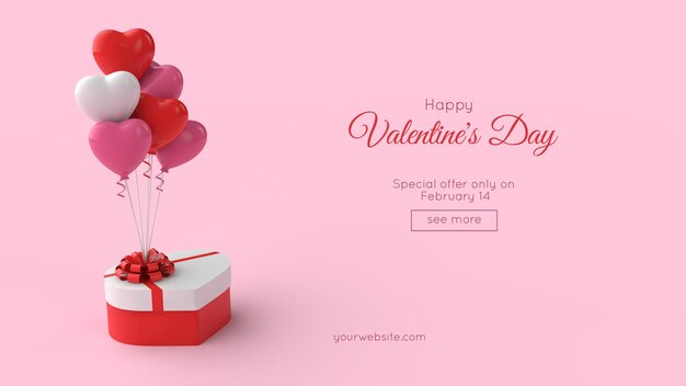 Valentinstag postkarte modell mit geschenk in 3d-illustration