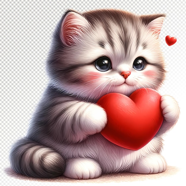 PSD valentinstag süße katze mit rotem herz clipart transparentem hintergrund psd