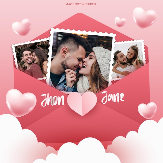 Valentinstag-Umschlag-Foto-Mockup-Collage