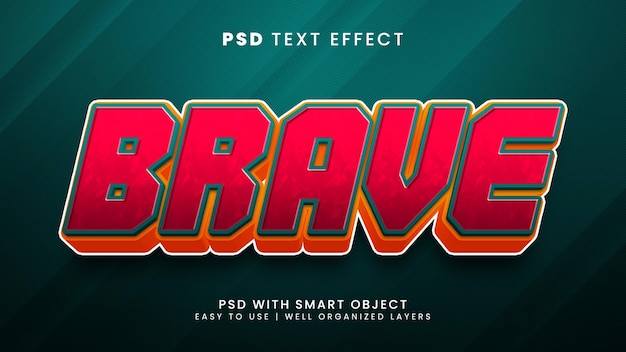 PSD valiente efecto de texto editable en 3d con estilo de héroe y supertexto