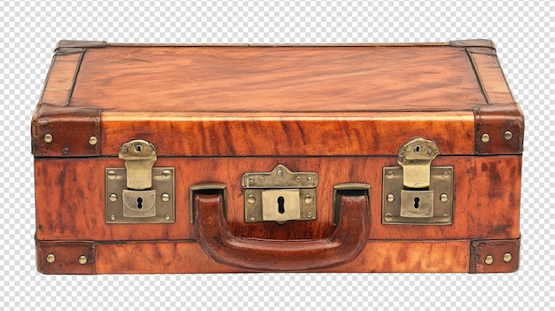 Valigetta d'epoca con serrature in ottone isolate su sfondo bianco Perfetta per accessori da viaggio e uso di decorazione nostalgica