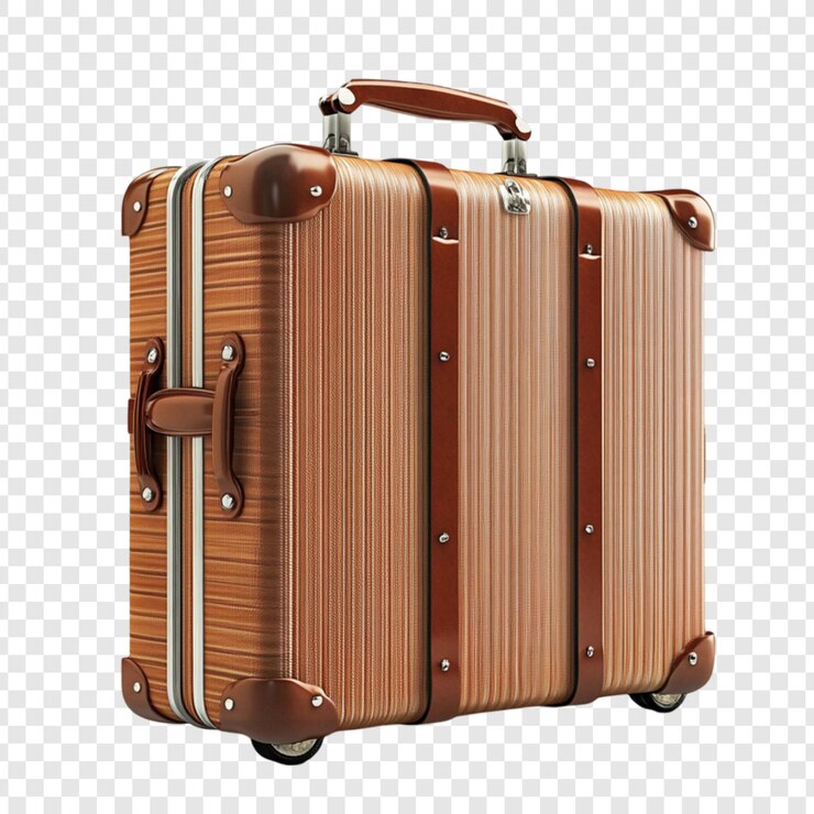 PSD une valise brune rétro avec des roues et des accents en cuir parfaite pour les aventures de voyage vintage une pièce de bagage élégante pour les voyages proches et lointains