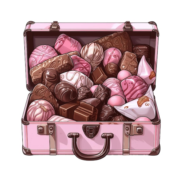 PSD valise rose remplie de chocolats et de bonbons image générée par l'ia