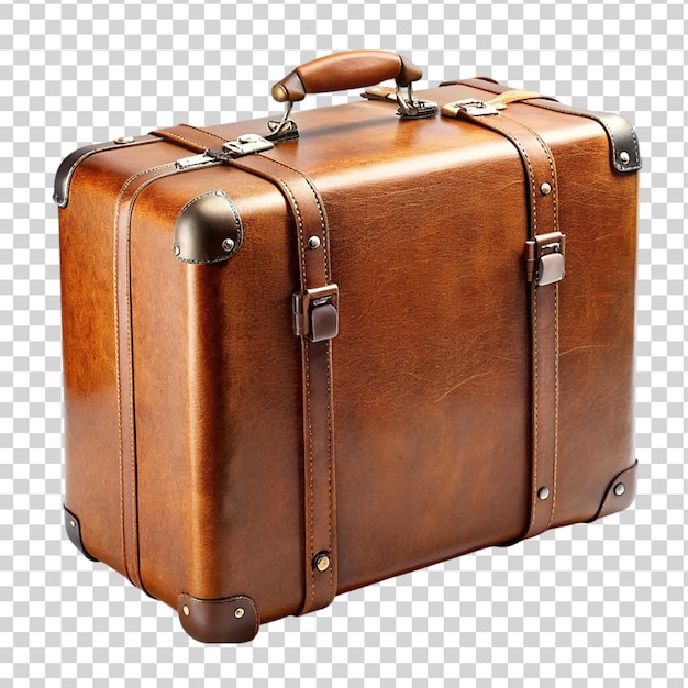 PSD une valise vintage brune isolée sur un fond transparent