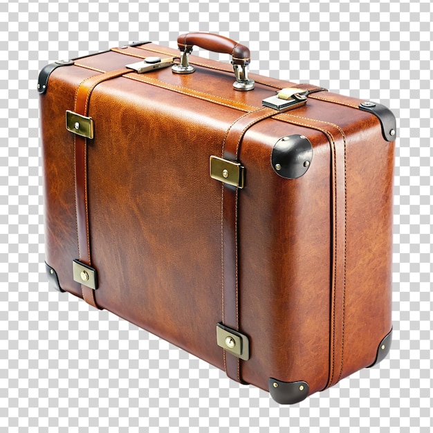 PSD une valise vintage brune isolée sur un fond transparent