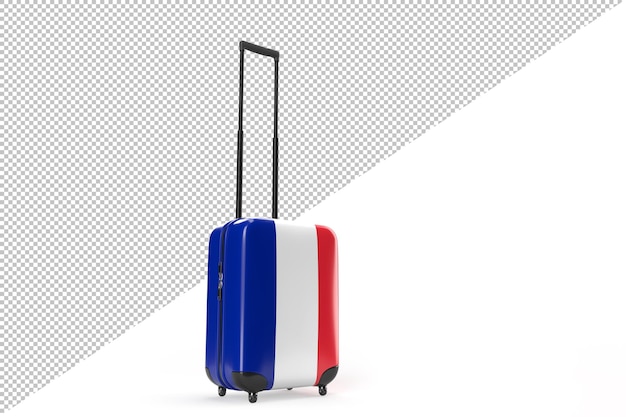 PSD valise de voyage avec le drapeau de la france. notion de voyage. rendu 3d