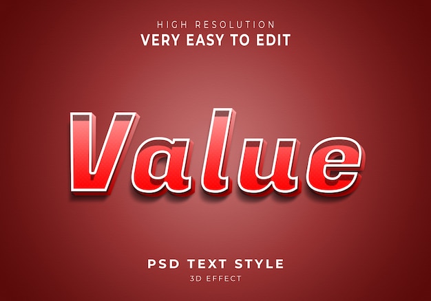 PSD valor efeito de texto 3d surpreendente